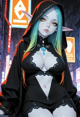 Neon City Elf in Black Lingerie