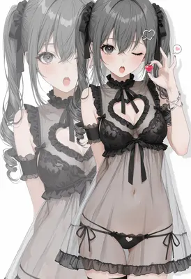 Twin Girls in Black Lingerie
