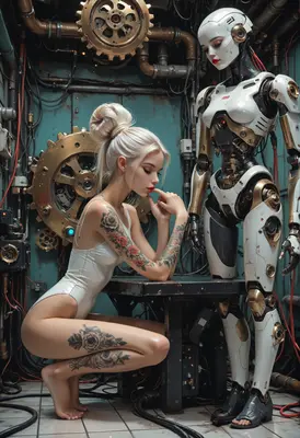 Cyborg Creator and Her Mechanical Creation