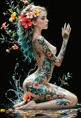 Floral Tattooed Muse in Water