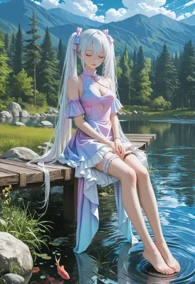 Serene Maiden by the Mountain Lake