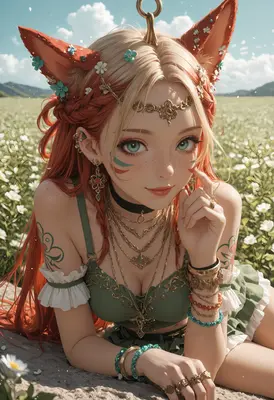 Fox Spirit in a Flower Meadow