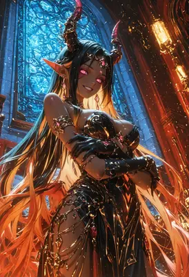 Sultry Demon Queen in Golden Armor