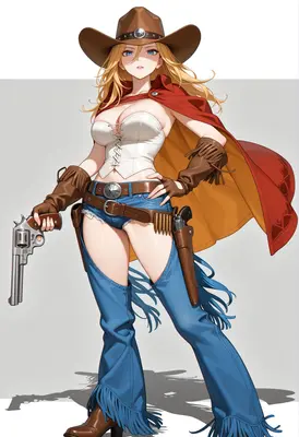 Blonde Gunslinger in Wild West Gear