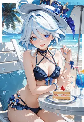 Furina Enjoying Summer Treats at Beach