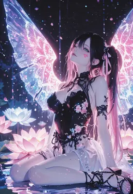Ethereal Fairy Amidst Glowing Lotus Flowers