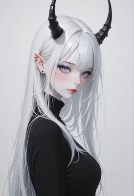 Ethereal Demon Girl with White Hair