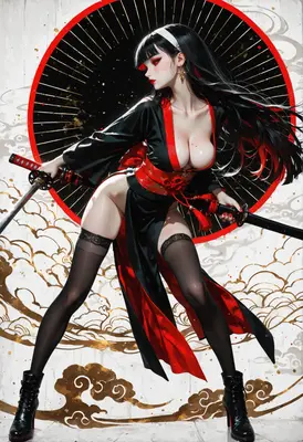 Samurai Queen in Red and Black