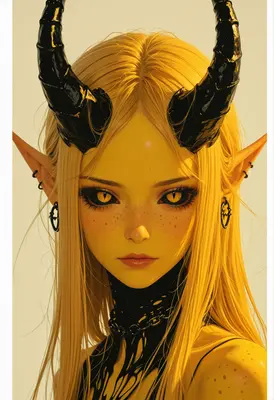 Golden Demon Maiden with Black Horns