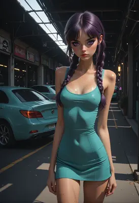 Purple Haired Girl in Teal Dress