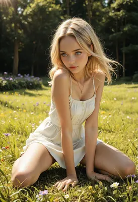 Serene Blonde Beauty in Summer Meadow