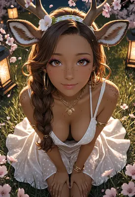 Beautiful Deer Girl in Spring Garden