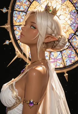 Ethereal Elf Queen in Stained Glass