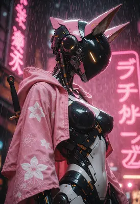 Cybernetic Kitsune in Neon Rain