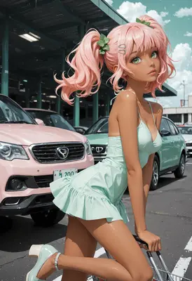 Pink Haired Girl at Parking Lot