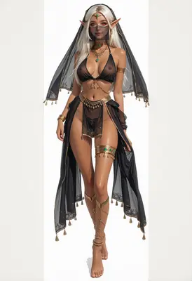 Ethereal Elf in Black Gold Veil