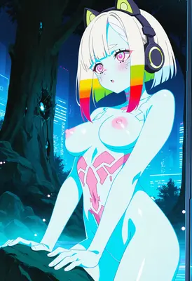 Neon Cybernetic Cat Girl Night