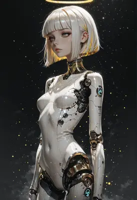 Ethereal Android with Glowing Golden Halo
