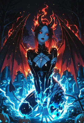 Fiery Blue Demon in the Graveyard