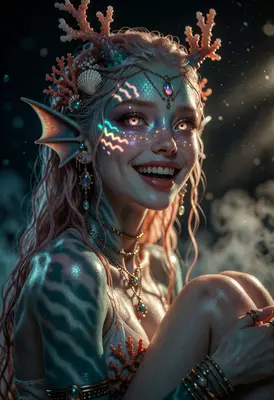 Radiant Coral Mermaid Princess Portrait