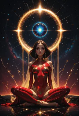 Celestial Goddess in Crimson Starlight