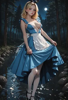 Alice Standing in a Moonlit Stream