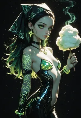 Neon Witch with Glowing Cotton Candy