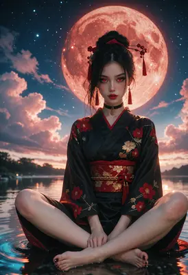 Crimson Moon Over The Silent Waters