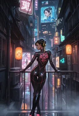 Cyborg Chun-Li in Neon Alleyway
