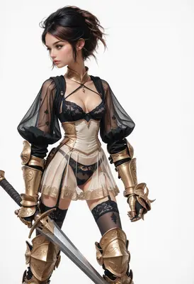 Elegant Warrior in Ornate Lingerie Armor