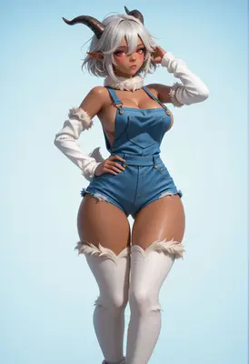 Cute Goat Girl in Denim Overalls