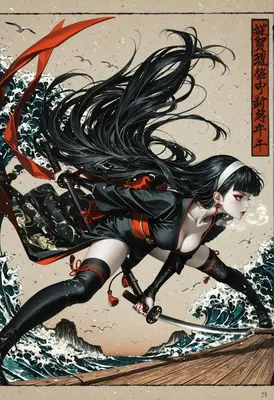 Samurai Maiden Amidst The Rough Sea