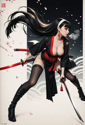 Dual Katana Warrior in Sakura Wind