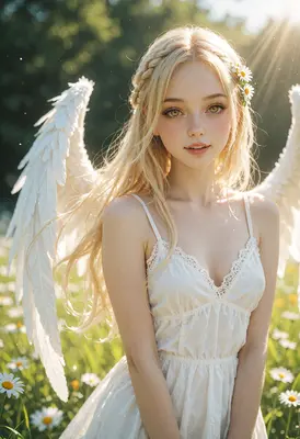 Ethereal Angel in a Daisy Field