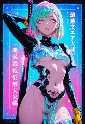 Cybernetic Neon Warrior with Katana