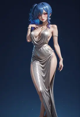 Radiant Blue Hair in Silver Silk