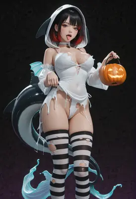 Spooky Shark Girl Halloween Celebration